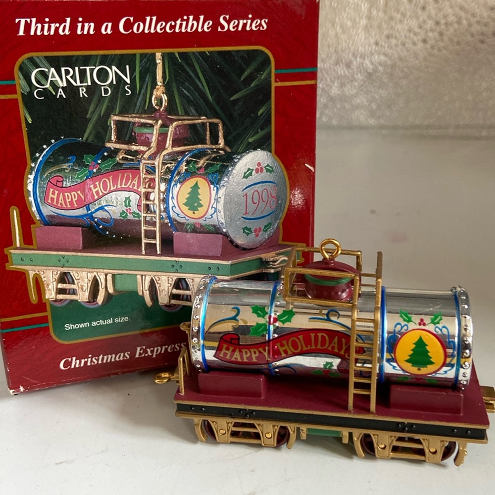 Tank car ornament for a tiny railroad to hang on a tree or a windowsill